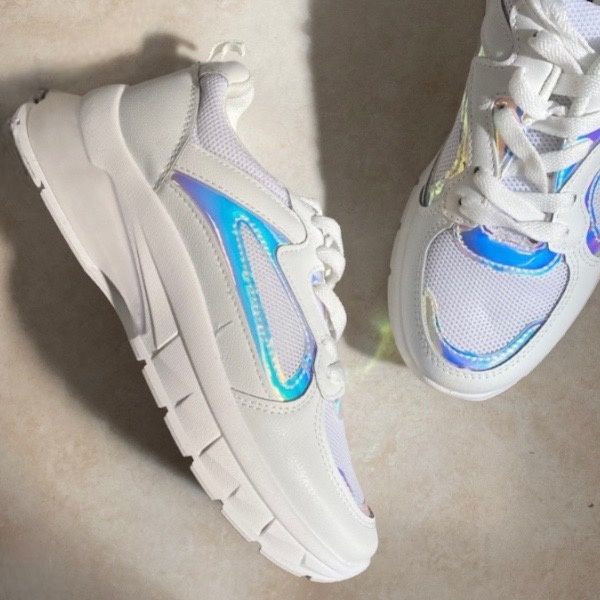 Picture of Sneakers λευκά με ασημί γυαλιστερές λεπτομέρειες
