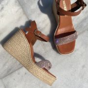 Εικόνα της Πλατφόρμα δερμάτινη ψηλή με φάσα από στρας