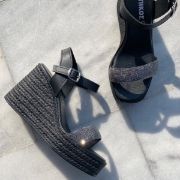 Εικόνα της Πλατφόρμα δερμάτινη ψηλή με φάσα από στρας