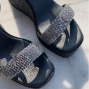 Εικόνα της Πλατφόρμα δερμάτινη ψηλή με φάσα από στρας