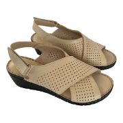 Εικόνα της Πλατφόρμα δερμάτινη ανατομική με χιαστί λουράκια και αυτοκόλλητο 