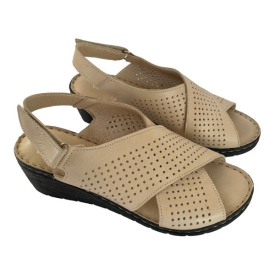 Εικόνα της Πλατφόρμα δερμάτινη ανατομική με χιαστί λουράκια και αυτοκόλλητο 