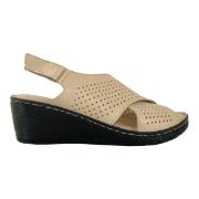 Εικόνα της Πλατφόρμα δερμάτινη ανατομική με χιαστί λουράκια και αυτοκόλλητο 