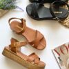 Picture of Σανδάλια δερμάτινα flatform με ανάγλυφα χιαστί λουράκια