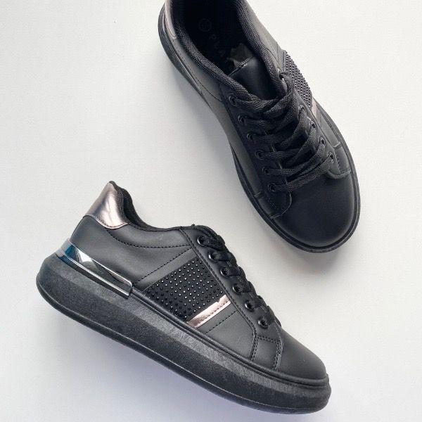 Picture of Sneakers με κορδόνι με σχέδιο στρας και μεταλλική λεπτομέρεια 