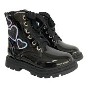 Εικόνα της Μποτάκια παιδικά λουστρίνι με καρδούλες φερμουάρ και κορδόνια για κορίτσια