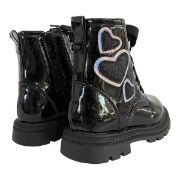 Εικόνα της Μποτάκια παιδικά λουστρίνι με καρδούλες φερμουάρ και κορδόνια για κορίτσια