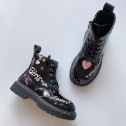 Εικόνα της Μποτάκια παιδικά λουστρίνι με φερμουάρ και κορδόνια για κορίτσια