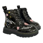 Εικόνα της Μποτάκια παιδικά λουστρίνι με φερμουάρ και κορδόνια για κορίτσια