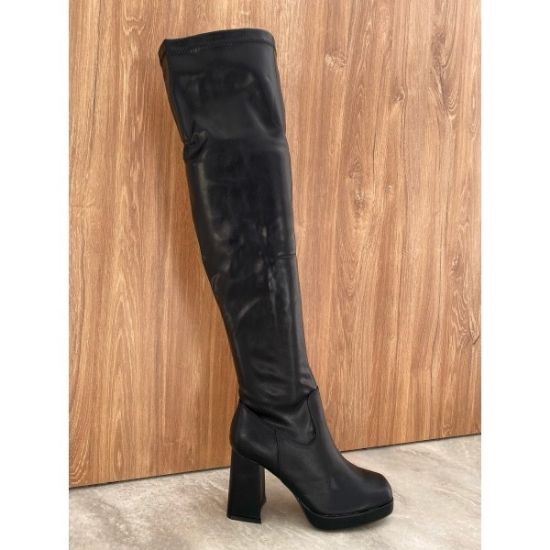 Εικόνα της Μπότα πάνω από το γόνατο με ψηλό χοντρό τακούνι και φιάπα