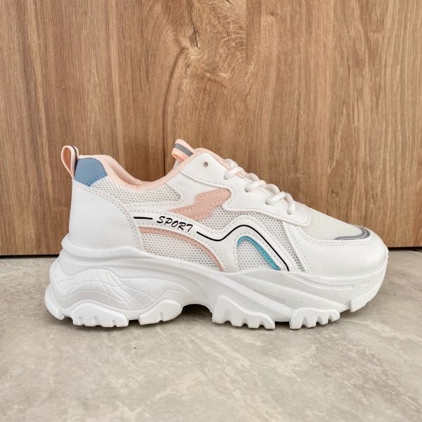 Εικόνα της Sneakers λευκά με ροζ και γαλάζιες λεπτομέρειες 