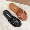 Εικόνα της Δερμάτινη παντόφλα flatform με φαρδιά φάσα και στρας