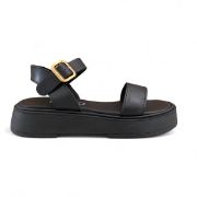 Εικόνα της Πέδιλο δερμάτινο flatform με χρυσή αγκράφα