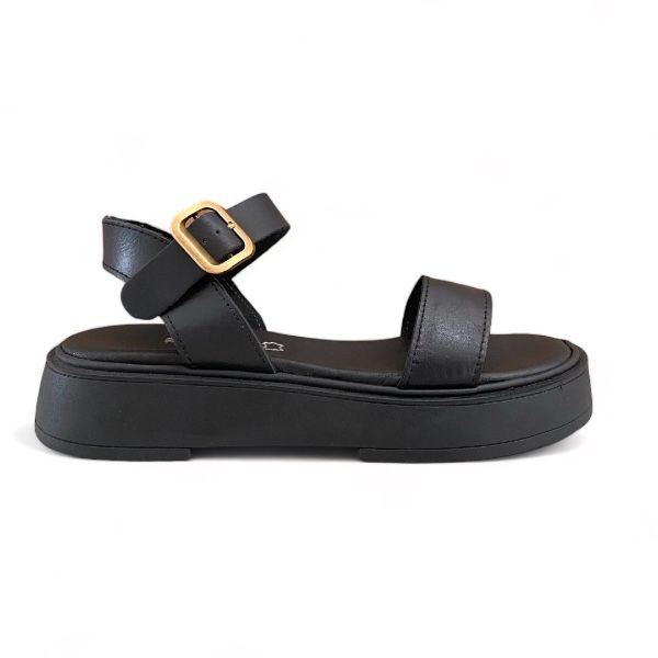 Picture of Πέδιλο δερμάτινο flatform με χρυσή αγκράφα 