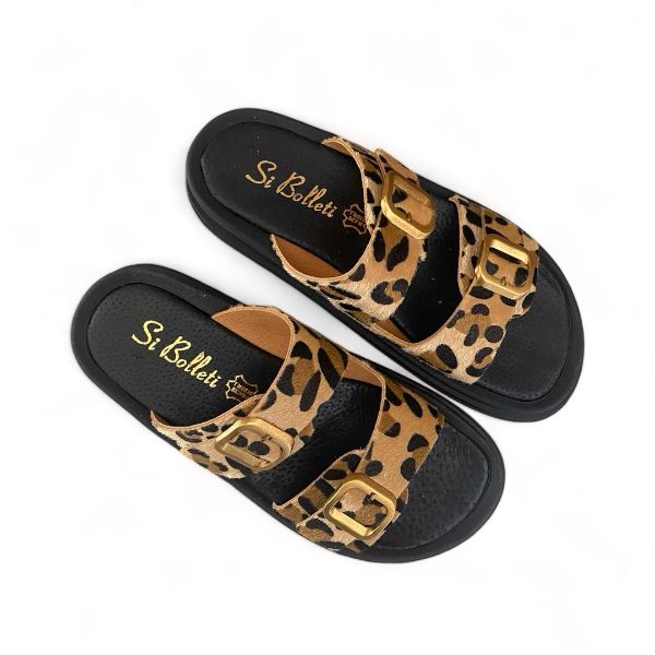 Εικόνα της Παντόφλα ανατομική με leopard print και χρυσές αγκράφες 