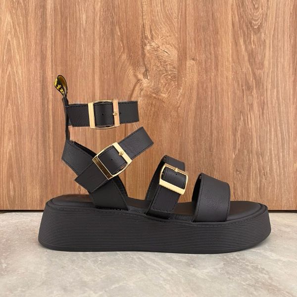 Picture of Πέδιλο flatform με δέσιμο στον αστράγαλο και χρυσές αγκράφες 