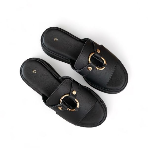 Picture of Παντόφλα flatform με φαρδιά φάσα και χρυσές λεπτομέρειες 
