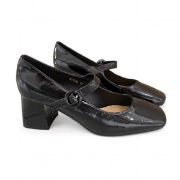 Εικόνα της Γόβες λουστρίνι με μπαρέτα τετράγωνη μύτη και χοντρό τακούνι