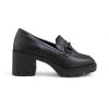 Εικόνα της Old Loafers με τετράγωνη μύτη, μαύρο διακοσμητικό και χοντρό τακούνι 
