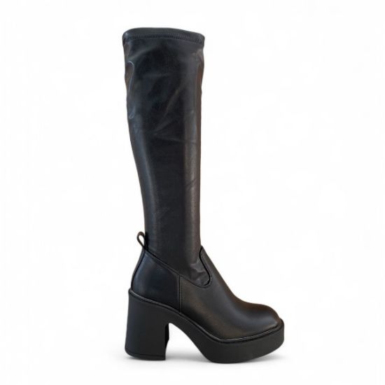 Εικόνα της Μπότες κάλτσα με κρεπ φαρδύ τακούνι και φιάπα