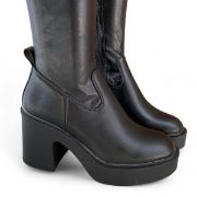 Εικόνα της Μπότες κάλτσα με κρεπ φαρδύ τακούνι και φιάπα