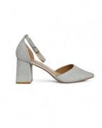 Εικόνα της Γόβα μυτερή με γκλίτερ, χοντρό τακούνι και λουράκι