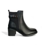 Εικόνα της Μποτάκια με χαμηλό χοντρό τακούνι, λάστιχο και φερμουάρ 