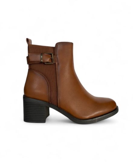 Εικόνα της Μποτάκια με χαμηλό χοντρό τακούνι, λάστιχο και φερμουάρ 