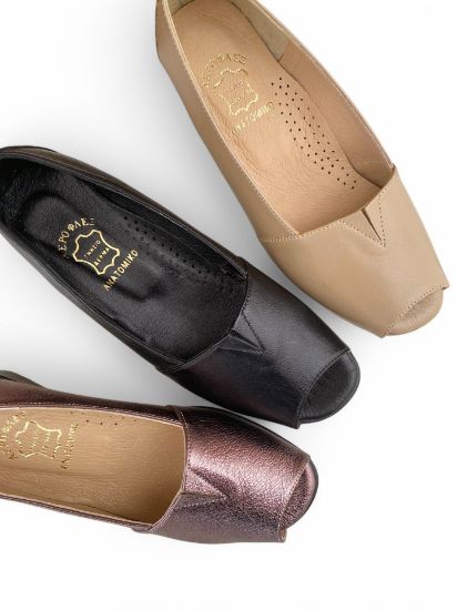 Εικόνα της Γυναικεία δερμάτινα ανατομικά peep toe παπούτσια