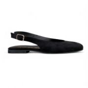 Εξώφτερνες suede  μπαλαρίνες με τετράγωνη μύτη σε μαύρο χρώμα πλάγια εξωτερική όψη σε λευκό φόντο.