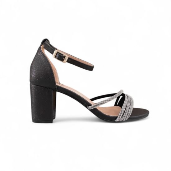 Εικόνα της Old Πέδιλο με γκλίτερ, λουράκια από στρας, λουράκι αστραγάλου και χοντρό τακούνι