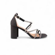 Εικόνα της Old Πέδιλο με γκλίτερ, στρας χιαστί λουράκια αστραγάλου και φαρδύ τακούνι 