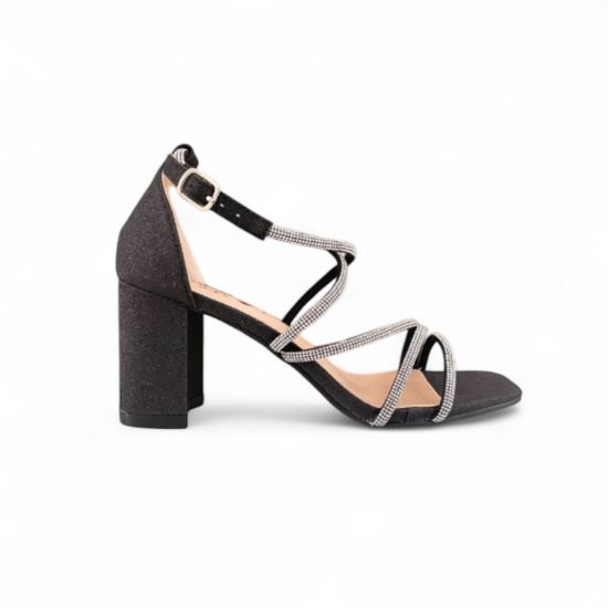 Εικόνα της Old Πέδιλο με γκλίτερ, στρας χιαστί λουράκια αστραγάλου και φαρδύ τακούνι 