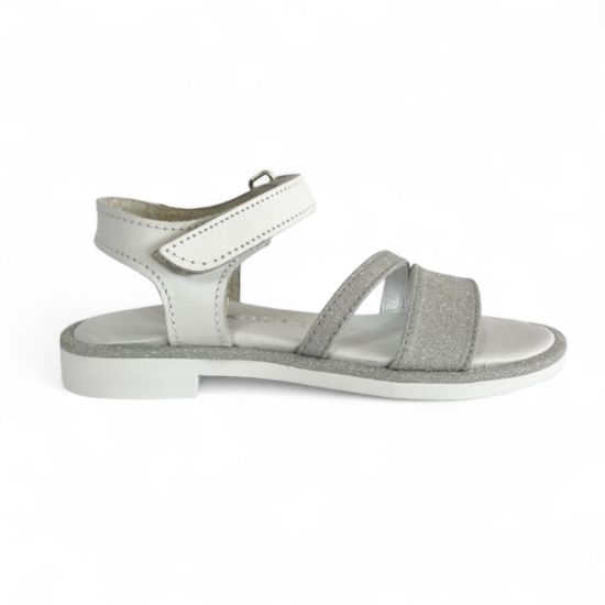 Εικόνα της Δερμάτινα παιδικά πέδιλα για κορίτσια με γκλίτερ και αυτοκόλλητο