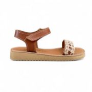 Εικόνα της Δερμάτινα παιδικά πέδιλα για κορίτσια με αυτοκόλλητο