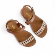 Εικόνα της Δερμάτινα παιδικά πέδιλα για κορίτσια με αυτοκόλλητο