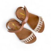 Εικόνα της Δερμάτινα παιδικά πέδιλα για κορίτσια με αυτοκόλλητο