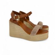 Εικόνα της Πλατφόρμα δερμάτινη ψηλή με φάσα από στρας