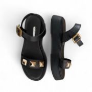 Εικόνα της Δερμάτινα Σανδάλια Δίσολα Flatform με Τρουκς