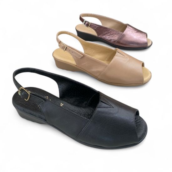 Εικόνα της Δερμάτινα Ανατομικά Πέδιλα με Φάσα και Λουράκι στη Φτέρνα