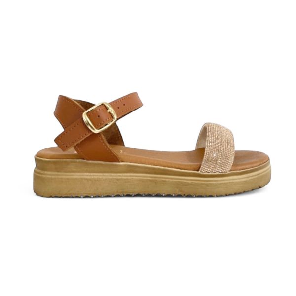 Εικόνα της Σανδάλια δερμάτινα flatform με φάσα από στρας