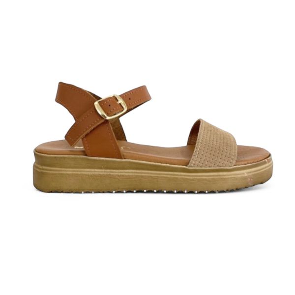 Εικόνα της Σανδάλια δερμάτινα flatform με ανάγλυφη suede φάσα