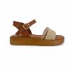 Εικόνα της Σανδάλια δερμάτινα flatform με φαρδιά φάσα και στρας