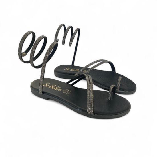 Εικόνα της Old Σανδάλια φλατ με λουράκια στρας και στρας ελατήριο 