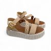 Εικόνα της Δερμάτινα Σανδάλια Δίσολα Flatforms με Λοξό Λουρί και Τρουκς Μπεζ