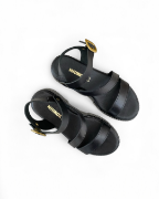 Εικόνα της Δερμάτινα Σανδάλια Δίσολα Flatforms με Λοξό Λουρί