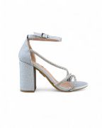 Εικόνα της Ασημί Πέδιλα με Λεπτά Λουράκια από Στρας και Γκλίτερ