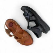 Εικόνα της Δερμάτινα Ανατομικά Πέδιλα με Αυτοκόλλητο Κούμπωμα