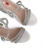 Εικόνα της Πέδιλα με Λεπτά Λουράκια από Στρας και Χοντρό Τακούνι 