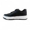 Sneakers από δεματίνη σε μαύρο χρώμα με λευκή σόλα και κορδόνια πλάγια εσωτερική όψη σε λευκό φόντο.